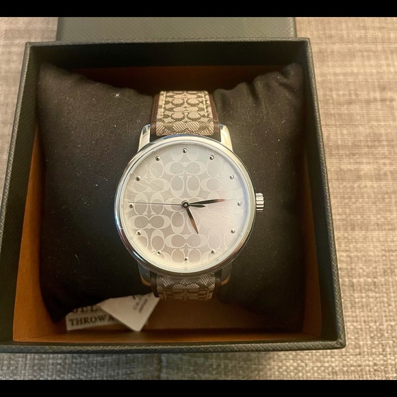 Coach White Grand Dial Logo Leather/Canvas Strap Women's Wrist Watch - Picture 2 of 7